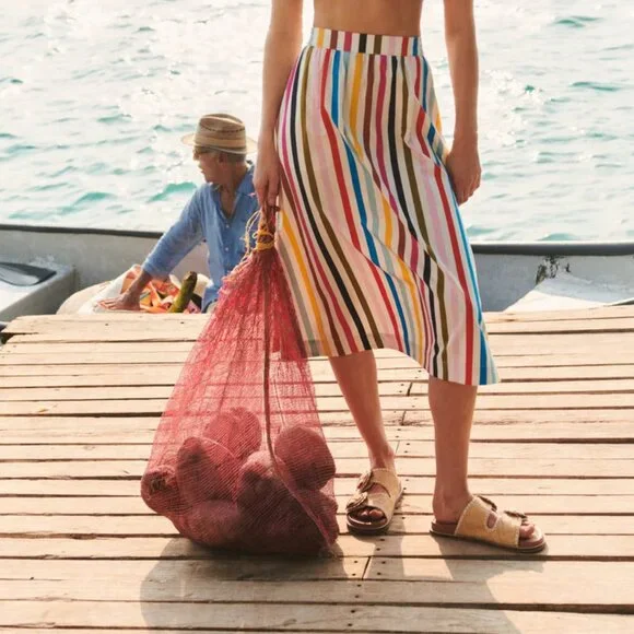 Boden Skirt Women's 4P Petite Hattie Poplin Rainbow Stripe Midi Dopamine Kidcore - Picture 8 of 8